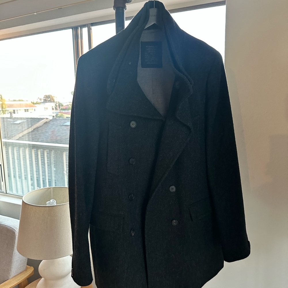 AllSaints Men's Double-Breasted Pea Coat in Black
